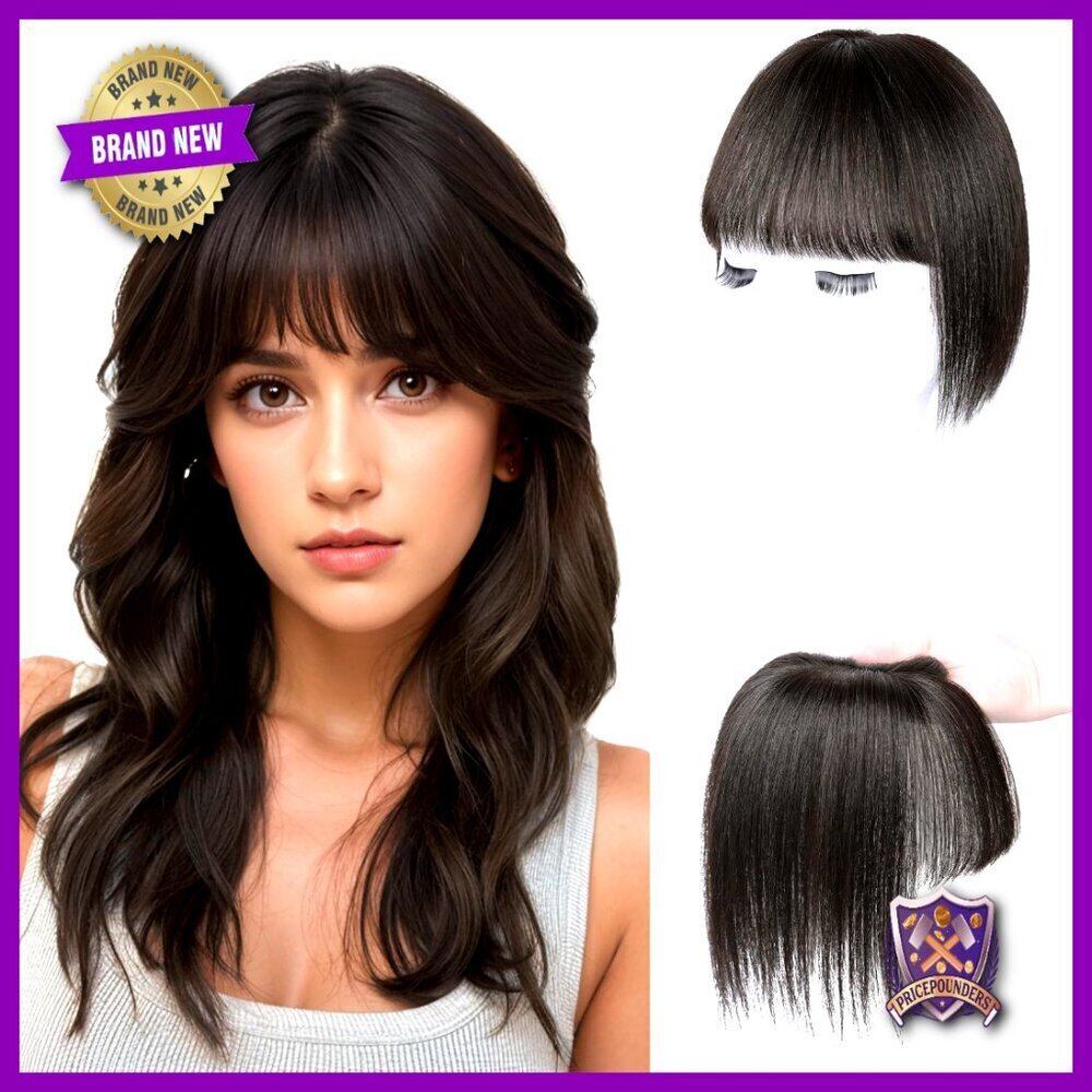 Human Hair Clip-On Bangs Topper 360° 3D Cover Daily Wear Volumizing Hairpiece